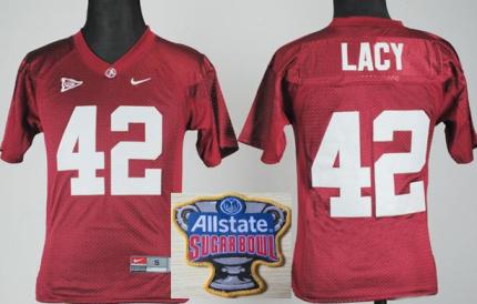 Kids Alabama Crimson Tide 42 Eddie Lacy Red College Football NCAA Jersey 2014 All State Sugar Bowl Game Patch