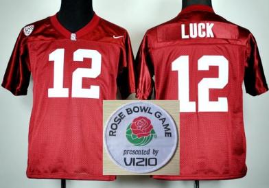 Kids Stanford Cardinals 12 Andrew Luck Red College Football NCAA Jersey 2014 Rose Bowl Game Patch