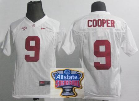 Kids Nike Alabama Crimson Tide 9 Amari Cooper White College Football NCAA Jersey 2014 All State Sugar Bowl Game Patch