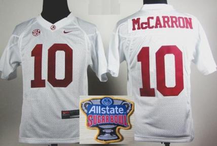 Kids Alabama Crimson Tide 10 AJ McCarron White College Football NCAA Jersey 2014 All State Sugar Bowl Game Patch