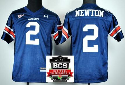 Kids Auburn Tigers 2 Cam Newton Blue College Football NCAA Jerseys 2014 Vizio BCS National Championship Game Patch