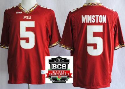 Florida State Seminoles (FSU) 5 Jameis Winston Red College Football NCAA Jerseys 2014 Vizio BCS National Championship Game Patch
