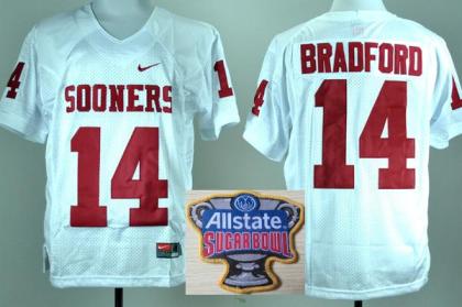 Oklahoma Sooners 14 Sam Bradford White College Football NCAA Jersey 2014 All State Sugar Bowl Game Patch