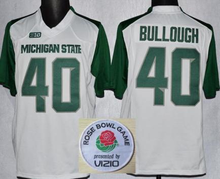 Michigan State 40 Max Bullough White Green College Football NCAA Jerseys 2014 Rose Bowl Game Patch