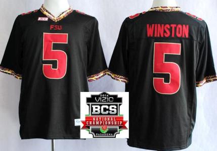 Florida State Seminoles (FSU) 5 Jameis Winston Black College Football NCAA Jerseys 2014 Vizio BCS National Championship Game Patch