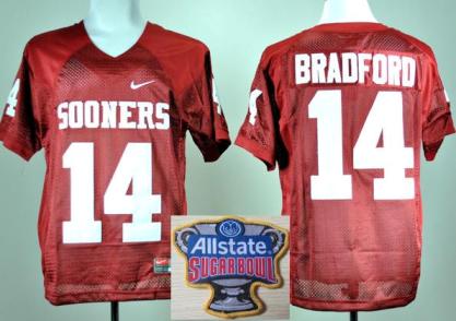 Oklahoma Sooners 14 Sam Bradford Red College Football NCAA Jersey 2014 All State Sugar Bowl Game Patch
