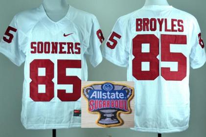 Oklahoma Sooners 85 Ryan Broyles White College Football NCAA Jersey 2014 All State Sugar Bowl Game Patch