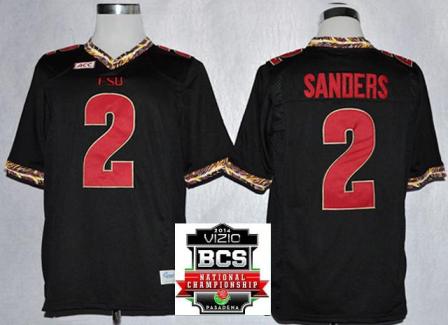 Florida State Seminoles (FSU) 2 Deion Sanders Black College Football NCAA Jerseys 2014 Vizio BCS National Championship Game Patch