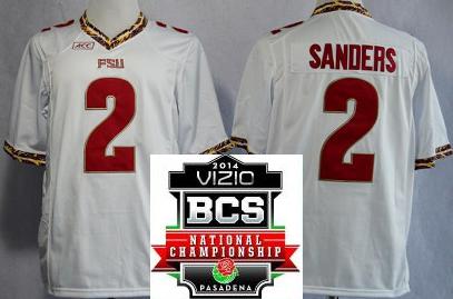 Florida State Seminoles (FSU) 2 Deion Sanders White College Football NCAA Jerseys 2014 Vizio BCS National Championship Game Patch