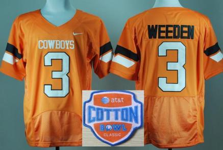Oklahoma State Cowboys 3 Brandon Weeden Orange Pro Combat College Football NCAA Jerseys 2014 AT & T Cotton Bowl Game Patch