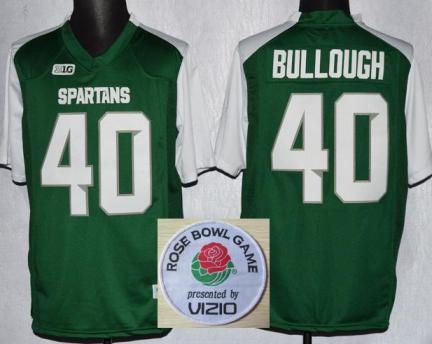 Michigan State 40 Max Bullough Green White College Football NCAA Jerseys 2014 Rose Bowl Game Patch
