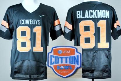 Oklahoma State Cowboys 81 Justin Blackmon Black Pro Combat College Football NCAA Jerseys 2014 AT & T Cotton Bowl Game Patch
