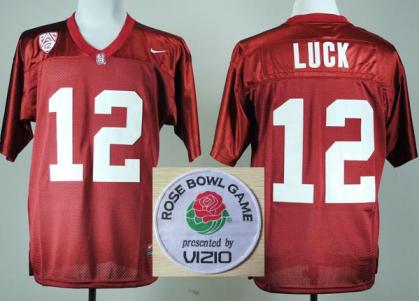 Stanford Cardinals 12 Andrew Luck Red College Football NCAA Jersey 2014 Rose Bowl Game Patch