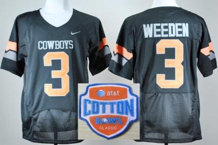 Oklahoma State Cowboys 3 Brandon Weeden Black Pro Combat College Football NCAA Jerseys 2014 AT & T Cotton Bowl Game Patch