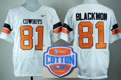 Oklahoma State Cowboys 81 Justin Blackmon White Pro Combat College Football NCAA Jerseys 2014 AT & T Cotton Bowl Game Patch