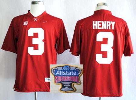 Alabama Crimson Tide 3 Derrick Henry Red Limited College Football NCAA Jerseys 2014 All State Sugar Bowl Game Patch