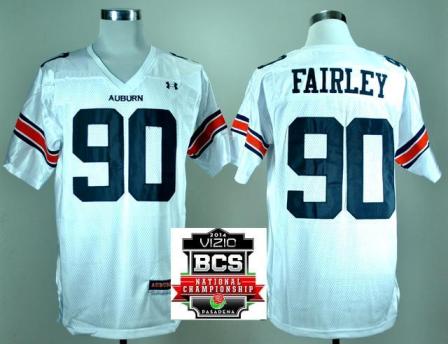 Auburn Tigers 90 Nick Fairley White College Football NCAA Jerseys 2014 Vizio BCS National Championship Game Patch