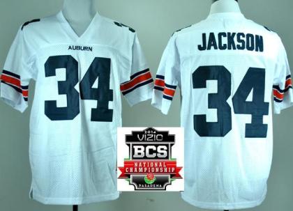 Auburn Tigers 34 Bo Jackson White Throwback College Football NCAA Jerseys 2014 Vizio BCS National Championship Game Patch