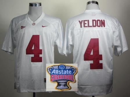 Alabama Crimson Tide 4 T.J Yeldon White College Football NCAA Jerseys 2014 All State Sugar Bowl Game Patch