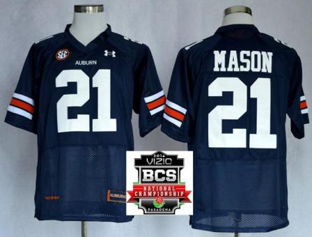 Auburn Tigers 21 Tre Mason Navy Blue NCAA Football Jerseys 2014 Vizio BCS National Championship Game Patch