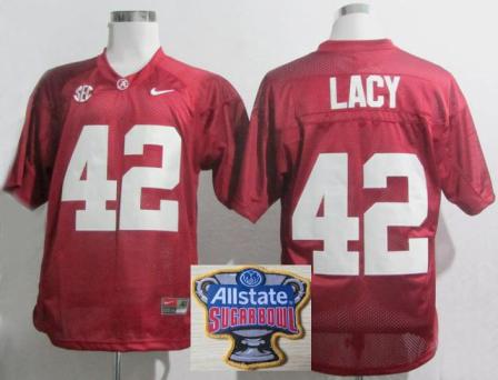 Alabama Crimson Tide 42 Eddie Lacy Red College Football NCAA Jersey 2014 All State Sugar Bowl Game Patch