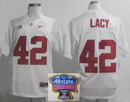 Alabama Crimson Tide 42 Eddie Lacy White College Football NCAA Jersey 2014 All State Sugar Bowl Game Patch