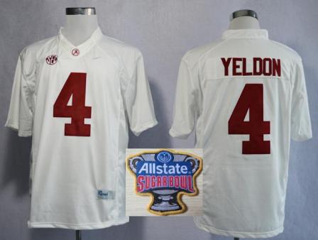 Alabama Crimson Tide 4 T.J Yeldon White Limited College Football NCAA Jerseys 2014 All State Sugar Bowl Game Patch