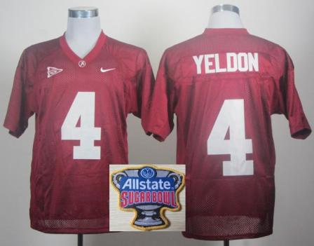 Alabama Crimson Tide 4 T.J Yeldon Red College Football NCAA Jerseys 2014 All State Sugar Bowl Game Patch