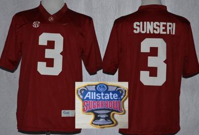 Alabama Crimson Tide 3 Vinnie Sunseri Red Limited College Football NCAA Jerseys 2014 All State Sugar Bowl Game Patch