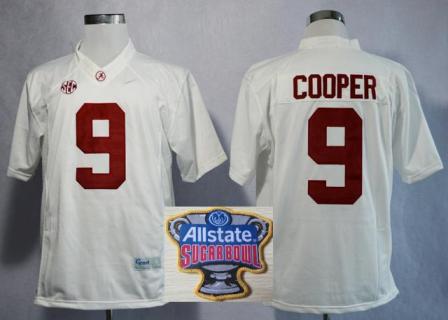 Alabama Crimson Tide 9 Amari Cooper White Limited College Football NCAA Jerseys 2014 All State Sugar Bowl Game Patch