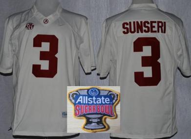 Alabama Crimson Tide 3 Vinnie Sunseri White Limited College Football NCAA Jerseys 2014 All State Sugar Bowl Game Patch