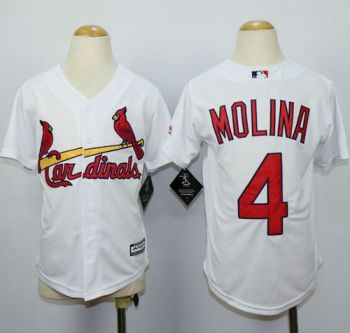 Youth Cardinals #4 Yadier Molina White Cool Base Stitched Baseball Jersey