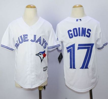 Youth Blue Jays #17 Ryan Goins White Cool Base Stitched Baseball Jersey
