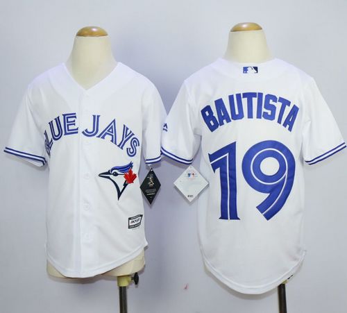 Youth Blue Jays #19 Jose Bautista White New Cool Base Stitched Baseball Jersey