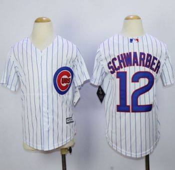 Youth Cubs #12 Kyle Schwarber White(Blue Strip) Cool Base Stitched Baseball Jersey