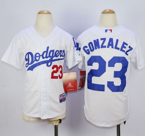 Youth Dodgers #23 Adrian Gonzalez White Cool Base Stitched Baseball Jerseys