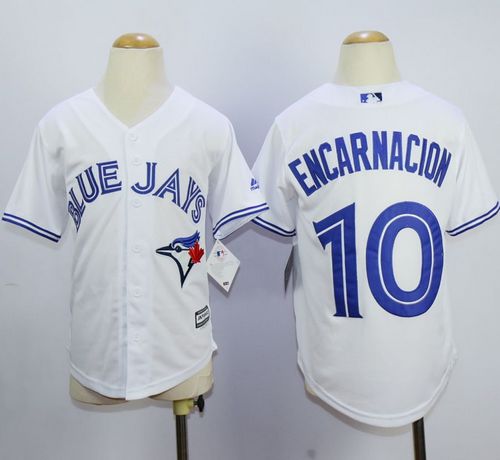 Youth Blue Jays #10 Edwin Encarnacion White Cool Base Stitched Baseball Jerseys