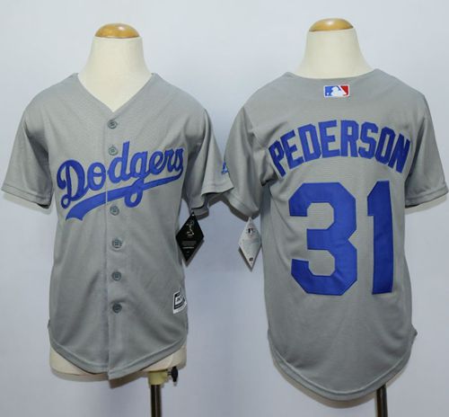 Youth Dodgers #31 Joc Pederson Grey Cool Base Stitched Baseball Jerseys