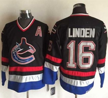 Canucks #16 Trevor Linden Black Blue CCM Throwback Stitched NHL Jerseys