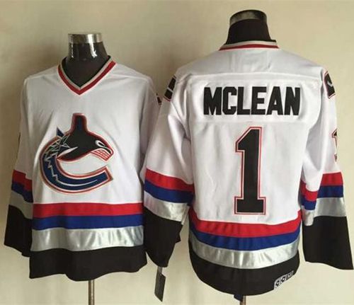Canucks #1 Kirk Mclean White Black CCM Throwback Stitched NHL Jerseys