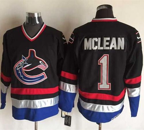 Canucks #1 Kirk Mclean Black Blue CCM Throwback Stitched NHL Jerseys