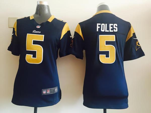 Women Nike St Louis Rams #5 Nick Foles Navy Blue Stitched NFL Jersey