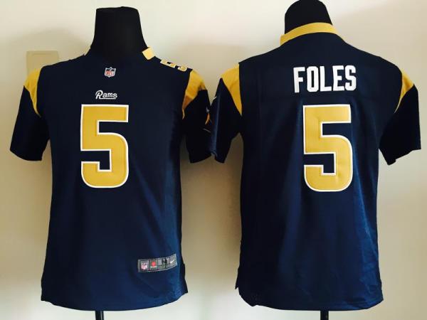 Youth Nike St Louis Rams #5 Nick Foles Navy Blue Stitched NFL Jersey