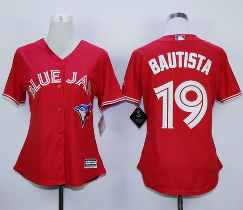 Women's Blue Jays #19 Jose Bautista Red Canada Day Stitched Baseball Jersey