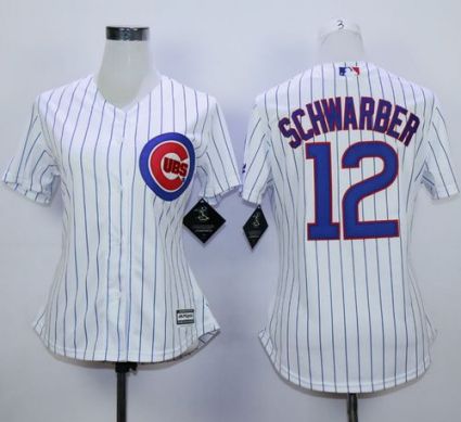 Women's Cubs #12 Kyle Schwarber White(Blue Strip) Home Jerseys