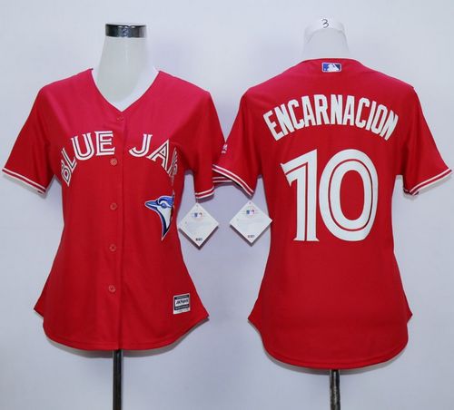 Women's Blue Jays #10 Edwin Encarnacion Red Canada Day Baseball Jersey