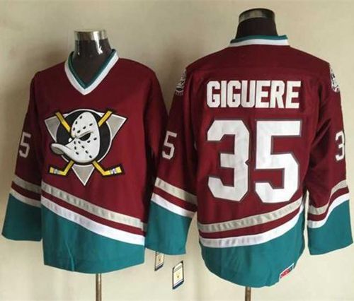 Ducks #35 Jean-Sebastien Giguere Red CCM Throwback Stitched NHL Jerseys