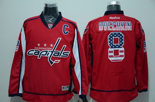 Capitals #8 Alex Ovechkin Red USA Flag Fashion Stitched NHL Jerseys