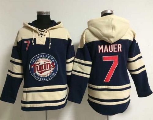 Minnesota Twins #7 Joe Mauer Navy Blue Sawyer Hooded Sweatshirt MLB Hoodie