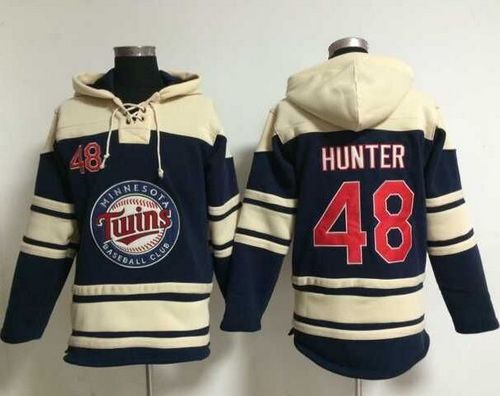 Minnesota Twins #48 Torii Hunter Navy Blue Sawyer Hooded Sweatshirt MLB Hoodie